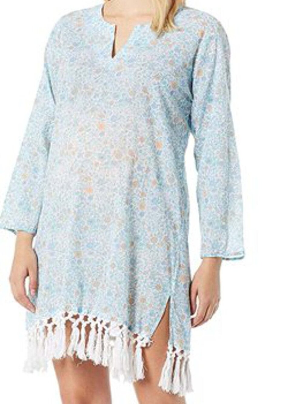 Masala Baby Womens  Mini Floral Fringe Tunic